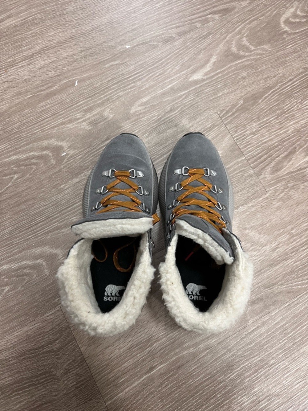 Sorel Gray Winter Lace-Up Boots with Tan Laces